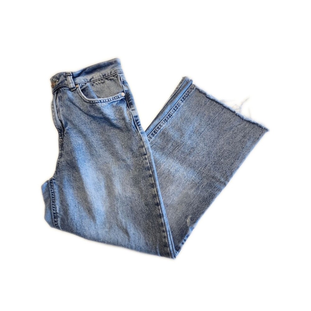 Rewash High Rise Light Blue Wash Distressed Wide Leg Cropped Jeans, 9/29